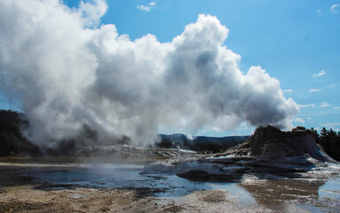 geyser eruption in yellow stone