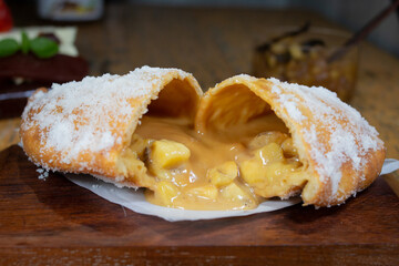 Fiery sweet stuffed with banana and sweet condensed milk