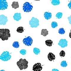 Light BLUE vector seamless doodle pattern with flowers, leaves. Modern abstract illustration with leaves and flowers. Design for textile, fabric, wallpapers.