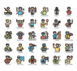 Set of male sport thin line and pixel perfect icons for any web and app project