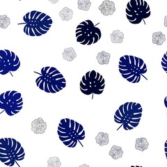 Dark BLUE vector seamless abstract design with flowers, leaves. Colorful illustration in doodle style with leaves, flowers. Pattern for trendy fabric, wallpapers.