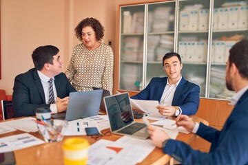 Business lawyers workers meeting at law firm office. Professional executive partners working on finance strategry at the workplace