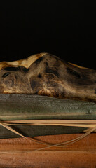 Fall Landscape made with Burled wood, straw and leaves