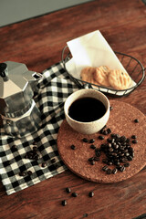 Moka pot coffee maker and coffee cup, steel italian espresso coffee pot