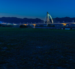 Night view of bridge tower