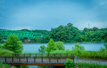 Fototapeta premium River covered in morning fog
