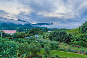 Fog rolling over mountains