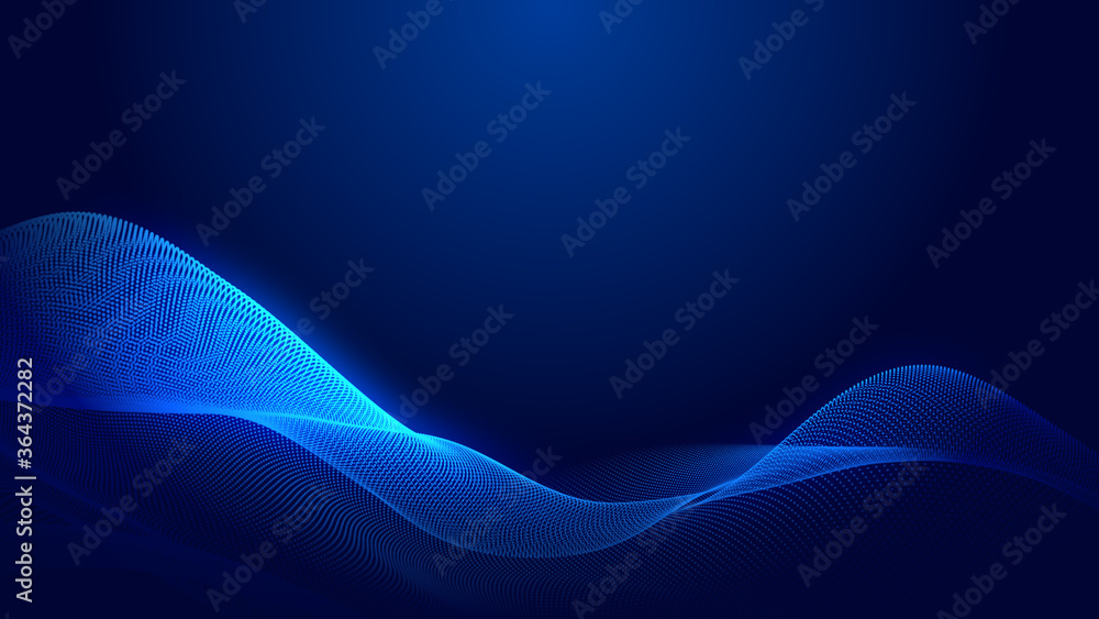 Poster dot blue wave light screen gradient texture background. abstract technology big data digital backgro
