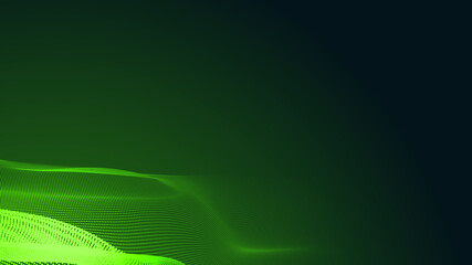 Dot green wave light screen gradient texture dark background. Abstract  technology big data digital background. 3d rendering.