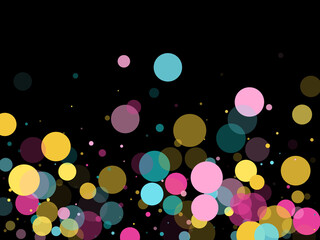 Memphis round confetti festive background in cyan blue, pink and yellow. Childish pattern vector.