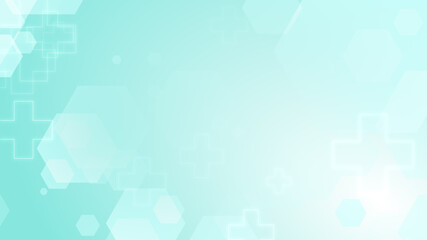 Hexagon cross geometric blue green pattern medical bright background. Abstract graphic design technology and science concept.