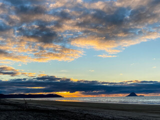 Ohope beach near Whakatane at sunset in New zealand