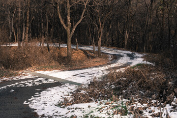 Mountain road covered with snow.