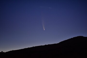 NEOWISE Comet technically known as C/2020 F3, rising on the Horizon in Utah, United States, taken...