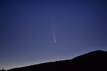 NEOWISE Comet technically known as C/2020 F3, rising on the Horizon in Utah, United States, taken just before dawn on July 12, 2020, from the Simpson Springs Pony Express Trail Station in the West Des © Jeremy