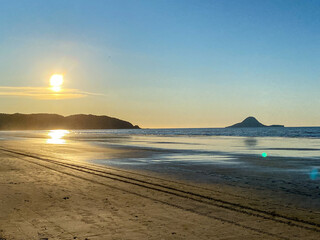 Ohope beach near Whakatane at sunset in New zealand