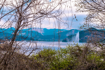 Fountain of water in lake