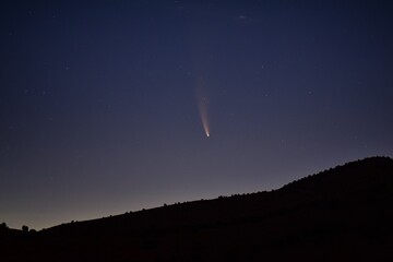 NEOWISE Comet technically known as C/2020 F3, rising on the Horizon in Utah, United States, taken just before dawn on July 12, 2020, from the Simpson Springs Pony Express Trail Station in the West Des © Jeremy