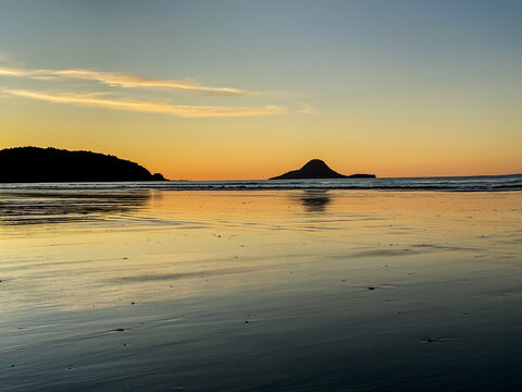 Ohope beach near Whakatane at sunset in New zealand
