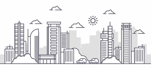 Obraz premium Vector Illustration : Thin line City landscape with tree and car