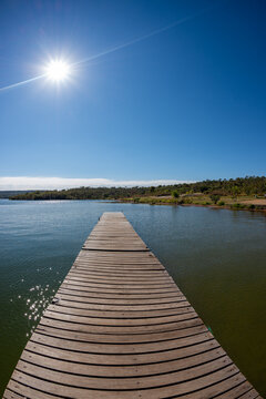 Wooden pier on the Paranoa lake. Brasilia, DF, Brazil on June 13, 2016.