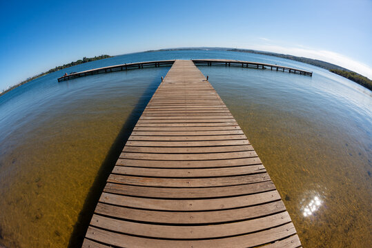 Wooden pier on the Paranoa lake. Brasilia, DF, Brazil on June 13, 2016.