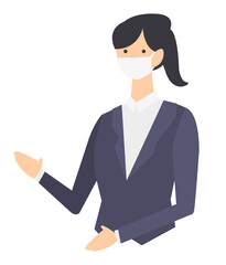 マスク　着用　女性　スーツ　ビジネス　黒髪　感染予防　ウィルス