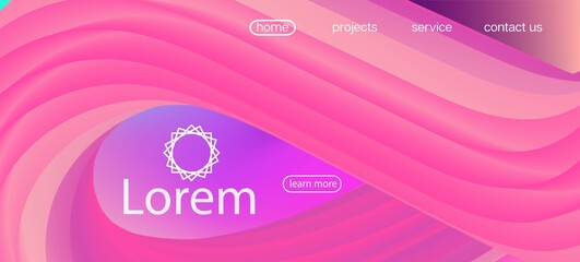 3d Fluid Bright Vector Background. Landing Page, Pink, Purple Background. 