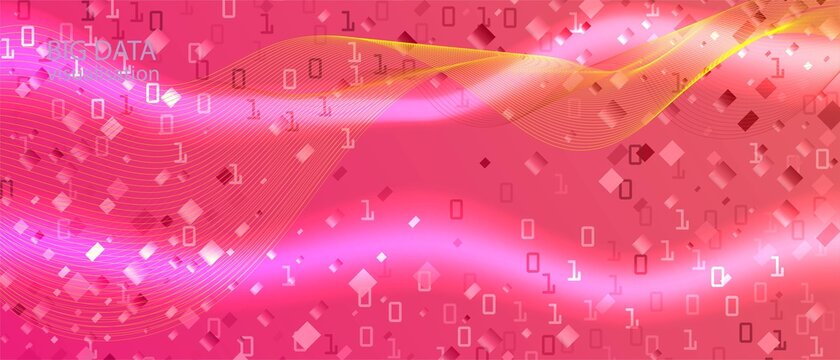 Equalizer Music Vector Equalizer. Matrix Falling Binary Code. Technology Abstract Minimal Layout. Blue Purple Pink Background. 