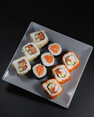 Set of sushi on plate.