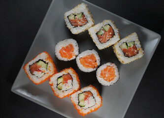 Set of sushi on plate.