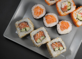 Set of sushi on plate.