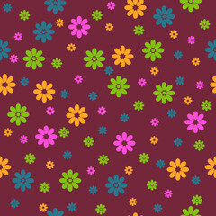 Fototapeta na wymiar Seamless Vector Floral Design. Multi color small flowers illustration pattern For Fabrics, Textiles, Wallpapers, Gift-Wrapping, Dresses, Backgrounds, Texture