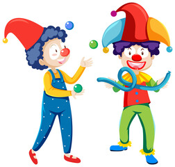 Juggling clowns cartoon character isolated on white background
