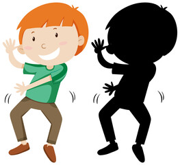 Boy dancing with its silhouette