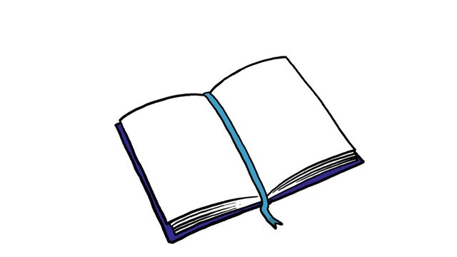 Cartoon book with empty pages opening. 