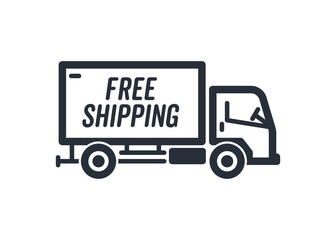 Delivery truck icon on isolated background with line style icon. Free shipping. Badge with truck icon. Flat vector illustration on white and red background.
