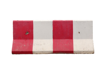 Concrete barrier with red and white color  or Cement block isolated on white background-clipping path