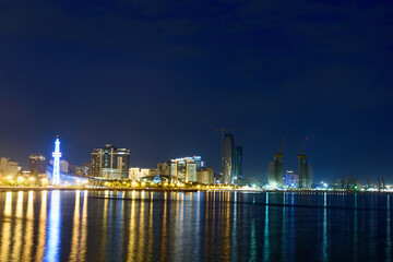 Night view of seaside of Baku