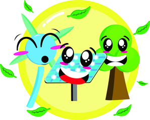 illustration cartoon cute green character