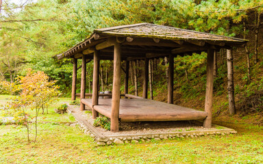 Covered rest area in a countryside park