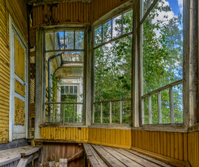 Abandoned and collapsing forester's house in the Leningrad region.