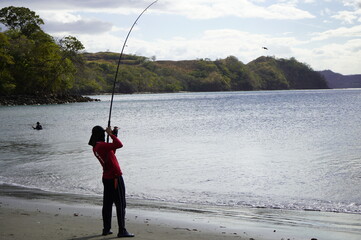 fishing, fisherman, water, sea, fish, rod, beach, ocean, sunset, silhouette, sport, leisure,...