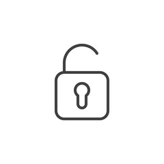 Unlocked padlock line icon. linear style sign for mobile concept and web design. Unblocked lock outline vector icon. Symbol, logo illustration. Vector graphics