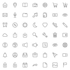 Basic UI line icons set. linear style symbols collection, user interface outline signs pack. vector graphics. Set includes icons as phone call, message, settings gear, document folder, notification