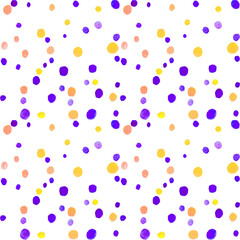 Seamless pattern with watercolor spots blobs stains points dots rounds circles. Abstract background and texture. Hand drawn, light, soft, pastel colors template