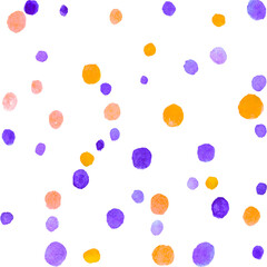 Seamless pattern with watercolor spots blobs stains points dots rounds circles. Abstract background and texture. Hand drawn, light, soft, pastel colors template