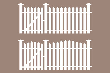 Vector white fence for the garden. Illustration of a wooden fence. Rural wall of planks. Stock Photo.