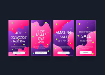 Set of social media stories template. Sale banner background. Flat design.