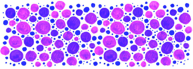 Abstract colorful background of gouache purple pink blue circles spots, dots. Children, sketch, hand drawn